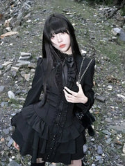 Gothic Subculture Vintage Black Dress Women Autumn Lace Long Sleeve Slim New Dresses Design Darkly Y2k A-line Hot Girl Clothes