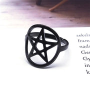 Gothic Satan Inverted Pentagram Finger Ring for Men Women Stainless Steel Adjustable Rings Emo Punk Hip Hop Jewelry Gifts R27S03