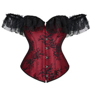 Gothic Women Off Shoulder Corset with Lace Sleeves Elegant Victorian Showgirl Party Costume Sexy Plus Size Corsets