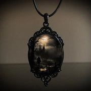 Gothic Horror Cameo Necklace Women Man Witch Jewelry Accessories Bat Castle Crow Black Cat Pumpkin Charm Rope Chain Choker Trend