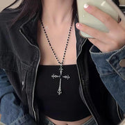 Gothic Cross Necklace for Women Men Vintage Zinc Alloy Jewelry Fashion Unisex Gothic Style Chain Pendant Party Gift Black Silver