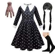 Gothic Black Dress Halloween Costume for Girls 2025 Party Ball Gown Children Cosplay Adams Family Vestido