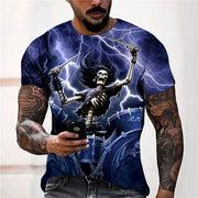 Men's Casual T-Shirt, Gothic Skull Heart Hands Graphic Black Short Sleeve Crew Neck Tee Cool Streetwear Halloween Fashion Top