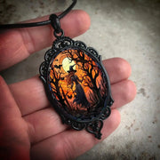 Gothic Horror Cameo Necklace Women Man Witch Jewelry Accessories Bat Castle Crow Black Cat Pumpkin Charm Rope Chain Choker Trend