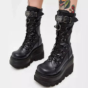 Design Ladies High Platform Boots Big Size Rivet Goth High Heels Boots Women Cosplay Wedges Punk Shoes Woman Gothic Shoes
