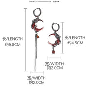 Gothic Style Asymmetry Red Moon Rose Earrings For Women Style Personality Crystal Drop Pendant Earrings Jewelry