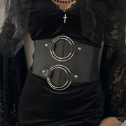 Fashionable Gothic Corset Belt Triple Buckle with Black Rivet Studs Elastic Waspie Waistband for Punk Women Perfect for Coats