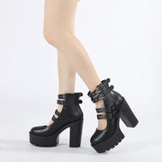Gdgydh Goth Style Women Block Heels for Halloween Fashion Buckle Strap Dress Pumps Platform Mary Jane Shoes Stylish Back Zipper