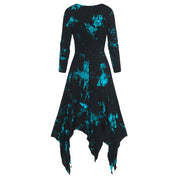 Gothic Tie-dye Dress Lace Up Long Sleeve Drree For Women Polyester Fabric Irregular Hem Performance Dress Halloween Costumes
