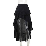 Goth Dark Kawaii Black Tiered Skirts 90S Retro Irregular Hem Party Bottoms Mall Gothic Women Fashion Dragging Skirt Alt Clothing