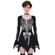 Halloween Gothic Women Dress Long Sleeve High Waist Cosplay Skull Dresses Goth Aesthetic 90s Egirl Sexy Slim Party Holiday Club