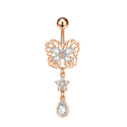 Elegant Dangled Belly Piercing Jewelry Fashion Dragonfly Owl Butterfly Shaped Curved Navel Rings Stainless Keys CZs Belly Ring