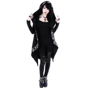Gothic Punk Moon Printed Fashioanble Hooded Black Cardigan Thin Causal Soft Irregural Coat Cosplay Costumes
