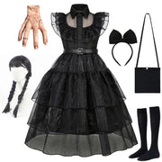 Gothic Style Black Dress Wensday Party Ball Gown Children Halloween Cosplay Adams Family Costume