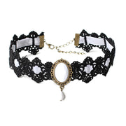 Gothic Black Lace Necklace Collar Choker Velvet Crystal Vintage Gothic Chain Pendant Woven Necklace Collarbone Chain