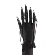 IngeSight.Z Gothic Black Hollow Lace Nail Set Bracelet for Women Goth Halloween Ghost Finger Bracelet Holiday Party Jewelry