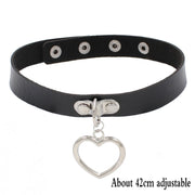 Choker Collar Necklace Woman Black Punk Sexy PU Leather Heart Lock Key Spike Chocker Gothic Cosplay Accessories Party Jewelry