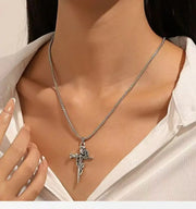 Gothic punk rose men's necklace fashionable hip-hop retro cross pendant popular jewelry decoration gift
