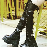 Long boots 2025 new European and American metal buckle strap thick soled high boots women's plus size women's boots