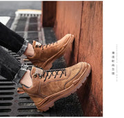 Men's High-top Boots in Solid Color Retro Style Fashionable Flat and Durable Handcrafted All-season Outdoor Work Boots