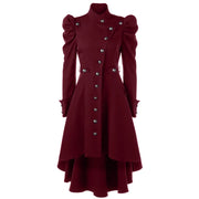 Autumn Gothic British Style Coat For Women Medieval Steampunk Solid Color Irregular Stand Collar Dress Halloween Female Outwear
