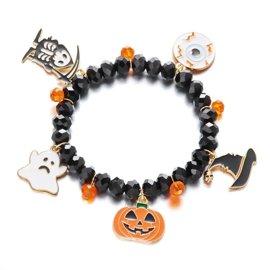 Gothic Pumpkin Pendant Bracelets Zinc Alloy Crystal Halloween Hand Chain Resin Elastic Crystal Beaded Bracelet Accessories