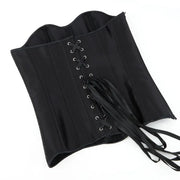 Gothic Black Satin Overbust Corset Top for Women Sexy Lace-Up Side Zipper Waist Bustiers Body Shaper Lingerie