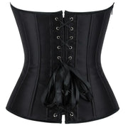Gothic Black Satin Overbust Corset Top for Women Sexy Lace-Up Side Zipper Waist Bustiers Body Shaper Lingerie