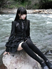 Gothic Subculture Vintage Black Dress Women Autumn Lace Long Sleeve Slim New Dresses Design Darkly Y2k A-line Hot Girl Clothes