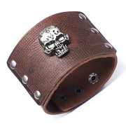 Gothic Skull Cowhide Men Wide Bracelets Women Jewelry Punk Rock Cool Stuff Fashion Accessories Halloween Gift Wholesale
