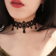 Gothic Black Choker Necklace Womens Crystal Tassel Sexy Lace Choker Soft Collar Chain Necklace Halloween Jewelry Y2k Jewelry