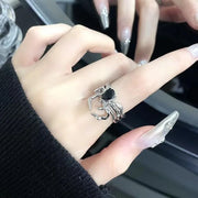 Gothic Irregular Spider Webs Zircon Rings Punk Black Crystal Grunge Ring Dark Spider Animal Goth Open Rings for Women Jewelry