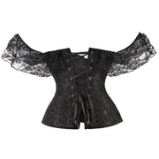 Gothic Women Off Shoulder Corset with Lace Sleeves Elegant Victorian Showgirl Party Costume Sexy Plus Size Corsets