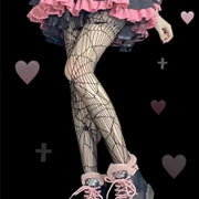 Gothic Tights Women Leggings Lolita Hollowed Out Mesh Body Stockings Japanese Bottomed Lace Pantyhose Skull Punk Black Hosiery