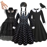 Gothic Black Dress Halloween Costume for Girls 2025 Party Ball Gown Children Cosplay Adams Family Vestido