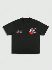 2025 T-shirt Men's and Women's Gothic Printed Cotton Short Sleeve Collar Hip-Hop Streetwear High Quality Comfortable Casual Top