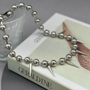 Gothic Fashion Big Chunky Ball Chain Rivet Choker Necklace for Women Men Punk Y2K Grunge Spiked Bead Chain Necklace