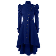 Autumn Gothic British Style Coat For Women Medieval Steampunk Solid Color Irregular Stand Collar Dress Halloween Female Outwear