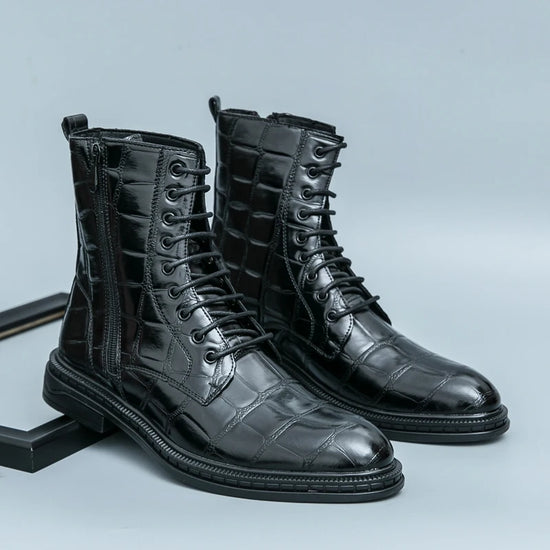 Men Fashionable Pointed Leather Chelsea Boots Versatile British Style Business High Top Casual Boots Men Street Motorcycle Boots
