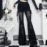 Gothic Dark Fashion Flared Pants Women's Sexy Suede Embossed Long Pant Spicy Girl Trousers