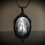 Gothic Horror Cameo Necklace Women Man Witch Jewelry Accessories Bat Castle Crow Black Cat Pumpkin Charm Rope Chain Choker Trend