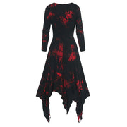 Gothic Tie-dye Dress Lace Up Long Sleeve Drree For Women Polyester Fabric Irregular Hem Performance Dress Halloween Costumes