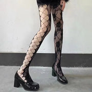 Gothic Hollow Out Rose Fishnet Stockings JK Lolita Mesh Tights Women Sexy Bottomed Pantyhose Punk Streetwear Leggings Hosiery