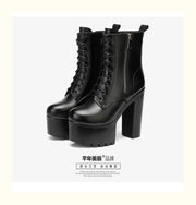 14cm Small Size 32-43 Fashion Genuien Leather Boots Fall 2025 Block High Heels Shoes Chunky Platform Short Ankle Boots Model