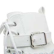 Gdgydh Women's Chain Decor Block Heeled Boots Fashion Lace Up Side Zipper Platform Boots Stylish Ankle Boots High Heels