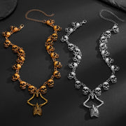 Gothic Punk Skeleton Pendant Necklace for Women Men Creative Horror Skull Clavicle Chain Choker Halloween Festival Jewelry Gift