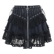 Black Women Punk High Waisted Goth Skirt Sexy Pleated Mini Skirt with Chain E Girl Lace-Up Tie PU Leather Corset Y2K Crop Tops