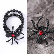 Gothic Dark Spider Necklace Bracelet Ring for Women Exaggerated Black Crystal Spider Halloween Accessories Jewelry Party Gifts