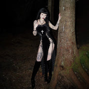 Goth Dark Punk Grunge Lace Up Maxi Dress 90s Streetwear Gown Women Sexy Bandage Velvet Dresses Y2k New Harajuku Gothic Clothing