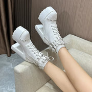 14CM Ankle Knight Boots High Heels Shoes For Nightclub Thick Heel Platform Boots Cool Black Punk Girls Footwear High Quality